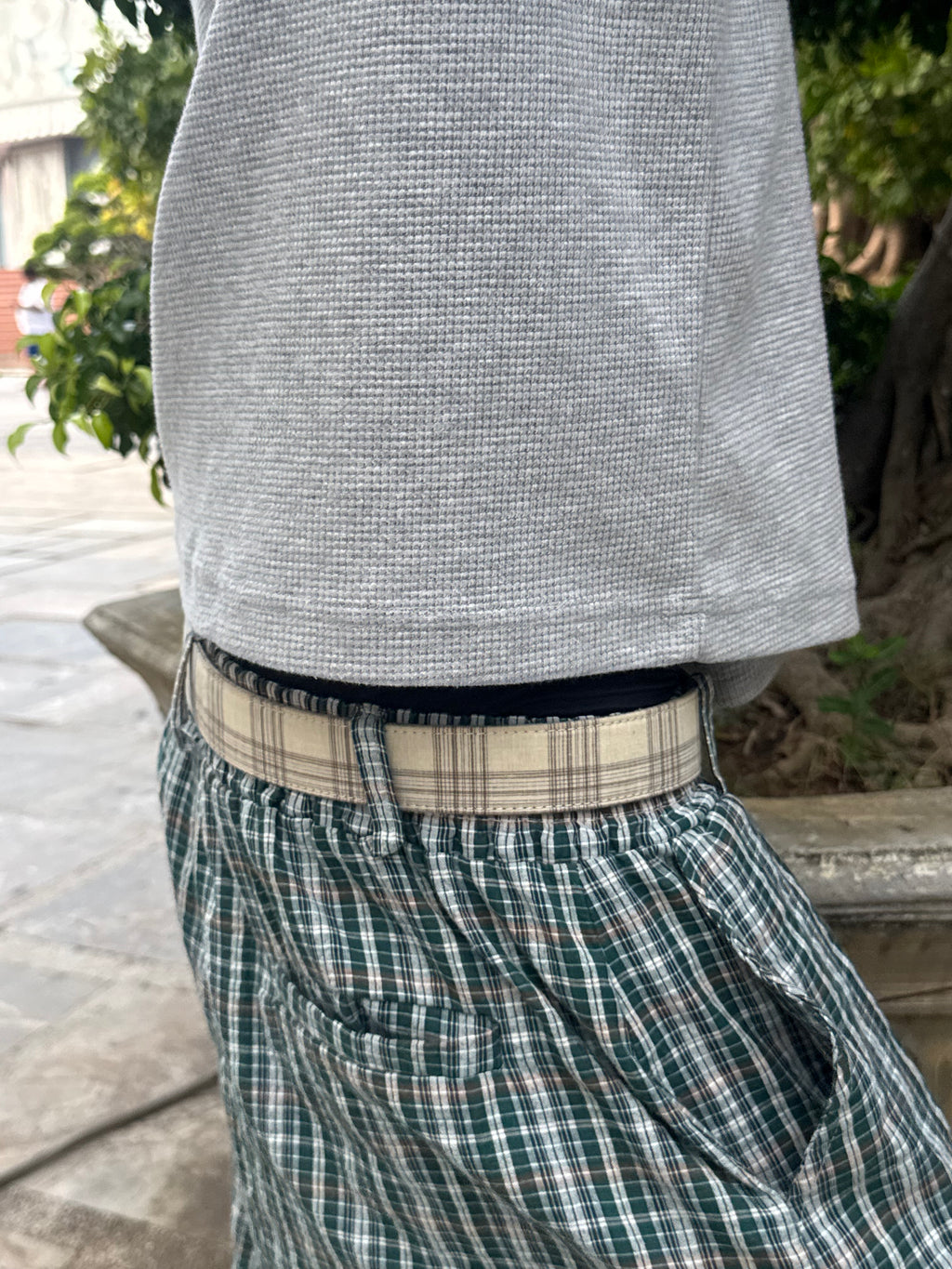 SAND PLAID BELT